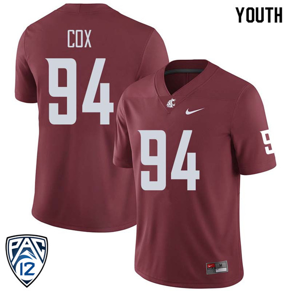 Youth #94 Mitchell Cox Washington State Cougars College Football Jerseys Sale-Crimson